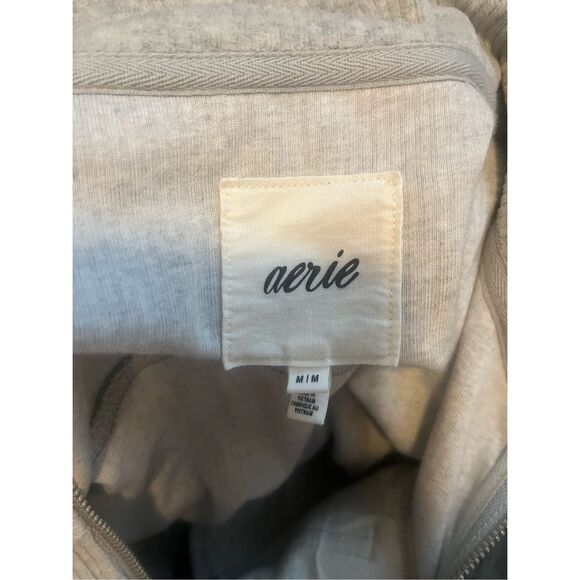 Aerie Gray Groove On Velour Ribbed Full Zip Cropped Sweatshirt Jacket Medium - Picture 2 of 4